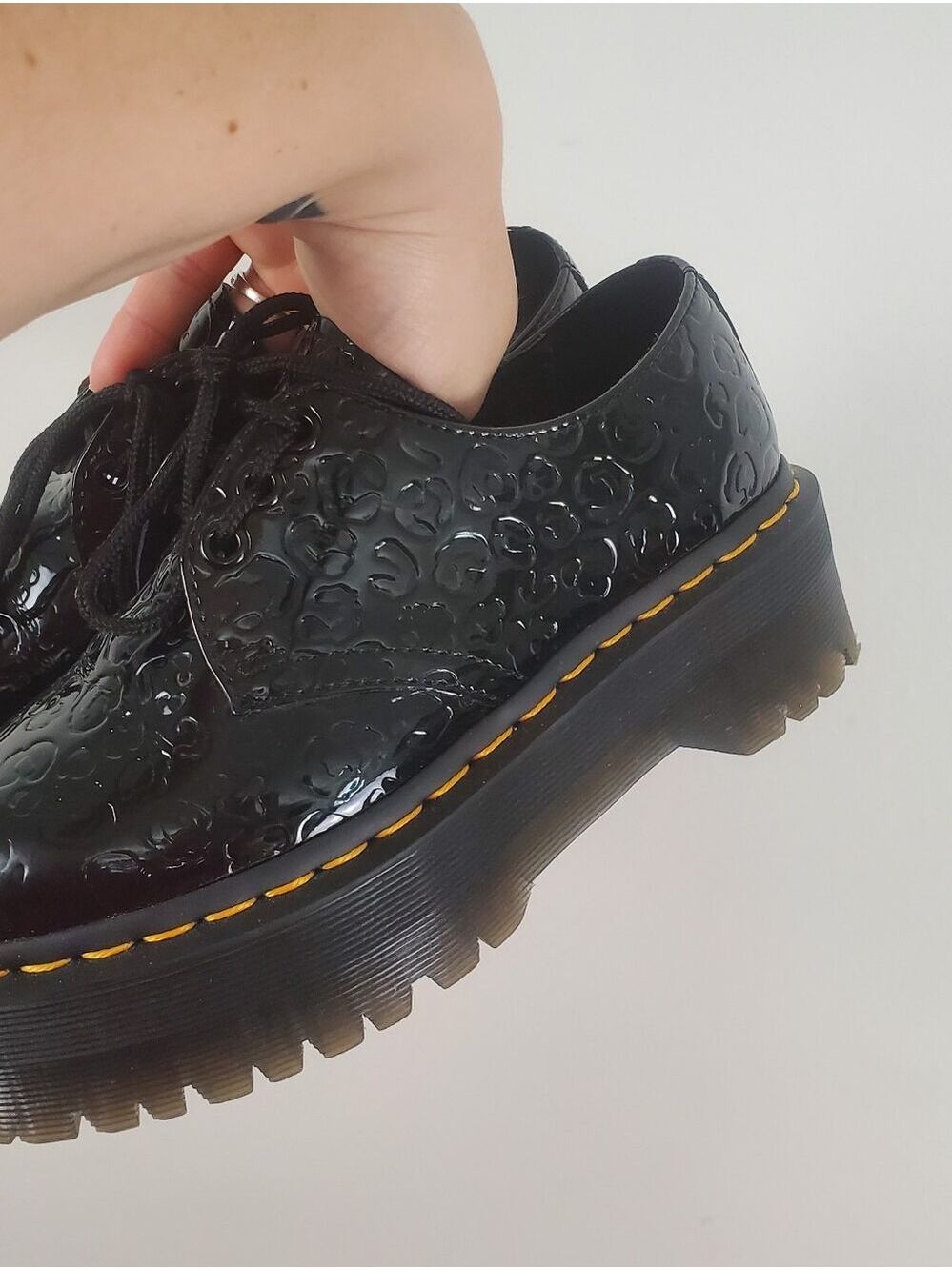 Dr Martens 1461 Quad Leopard Emboss Patent Leather Platform Shoes Women's Size 5 - Picture 7 of 11